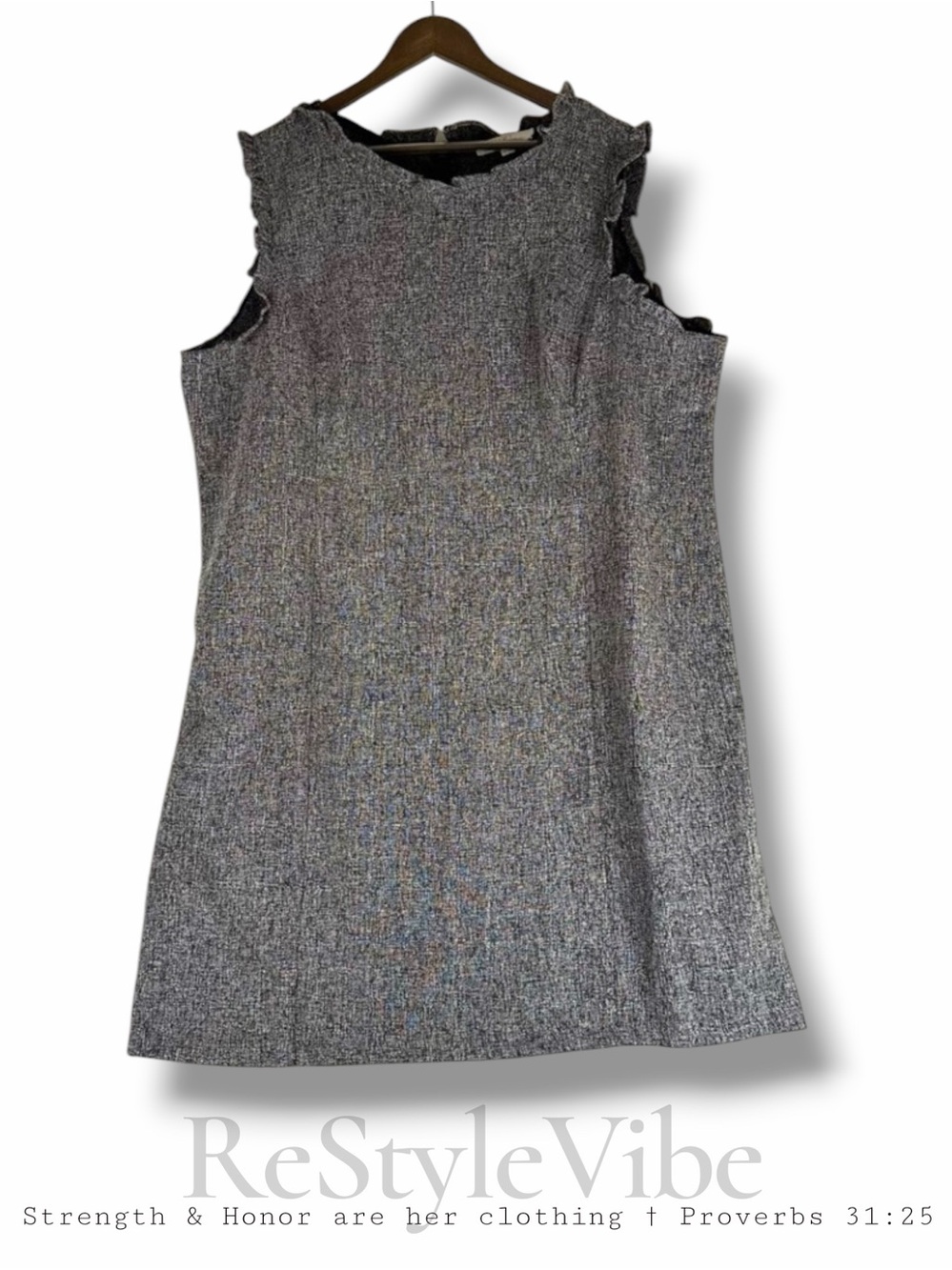 LOFT PLUS Women’s Size 24 Dress Sheath Column Style Stretch Gray Tweed Ruffle